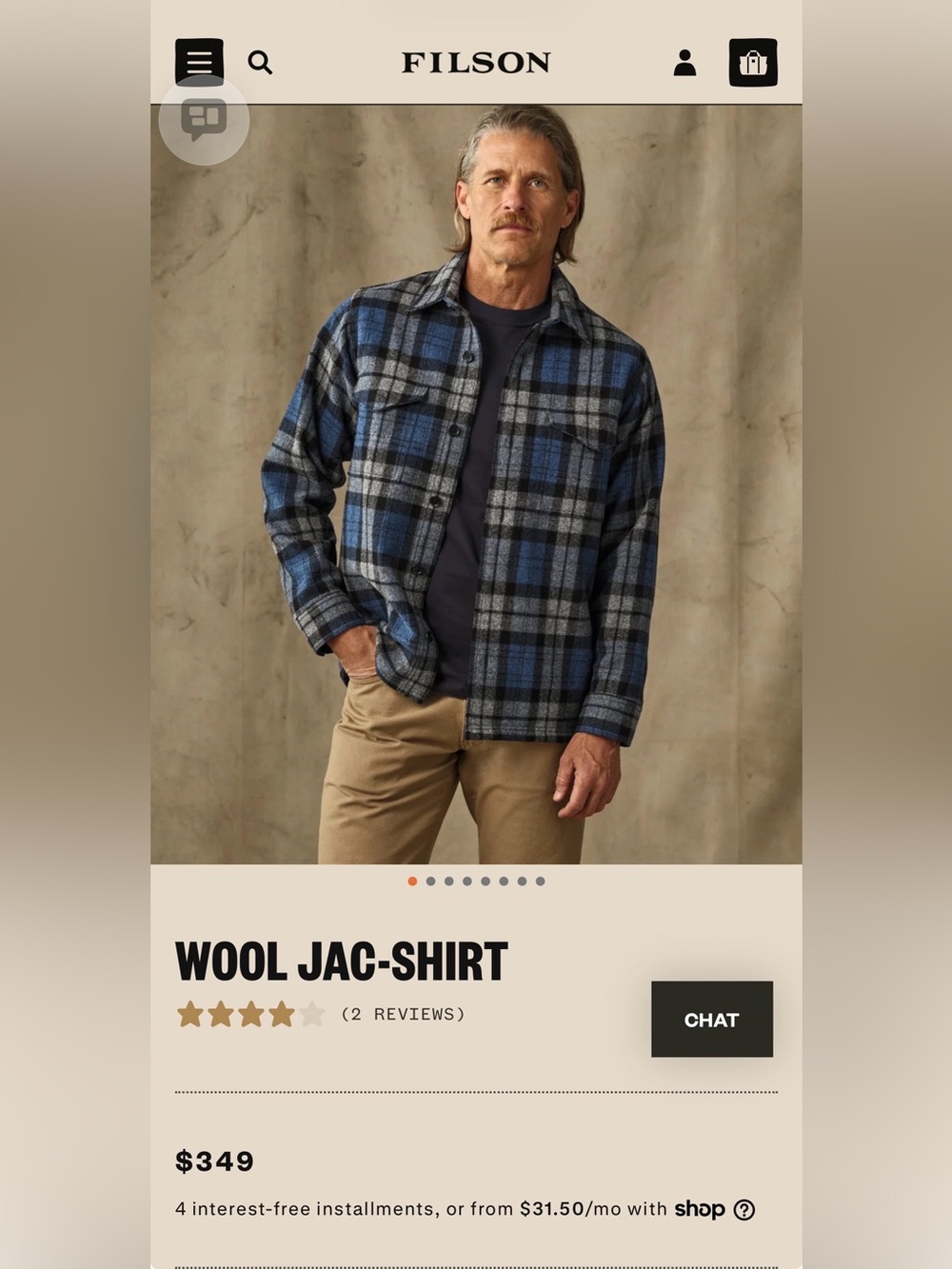 100% Warmest Wool Filson Blue and Gray Plaid Jac-Shirt